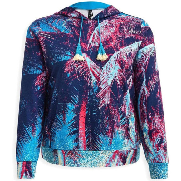 Torrid 1 (1X 14/16) Beach Palm Tree Lightweight Cozy Fleece Cover Up Hoodie - Picture 3 of 3